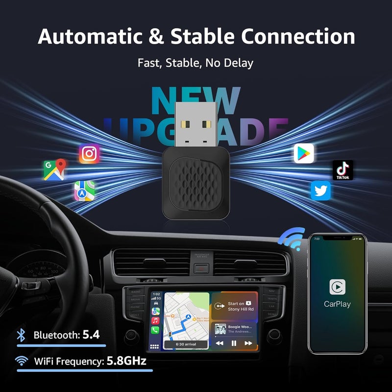 Ayake Wireless CarPlay Adapter, Smallest Mini Edition, Converts Wired to Wireless CarPlay, Plug & Play Adapter, Compact Design for Apple iPhone iOS 10+ with USB/USB-C Port - Image 5